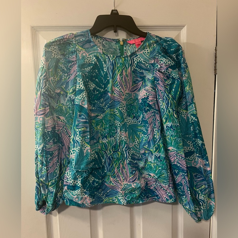 Lilly Pulitzer Vibrant Blue and Green Blouse Size XXS